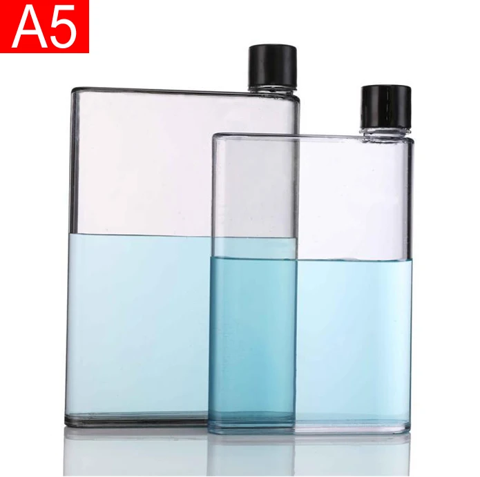 

Hot sale BPA free plastic notebook bottle clear acrylic A5 A6 380/450ml water-proof flat bottle, Customized color