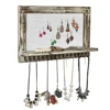 Distressed Wood Wall Mounted Jewelry Earring Bracelet Organizer Display Shelf with Necklace Hooks