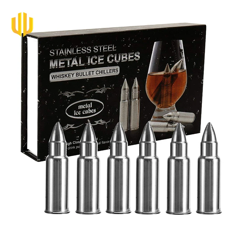 

Bullet Whisky Stones Set of 6 Stainless Steel Bullet Shaped Rocks Chillers whisky bullet stones, Silver/gold customized gold