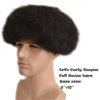 

Afro Curly Toupee Super Thin Based Men's 100% Human Hair Full Afro Curly toupee hair Replacements for black men