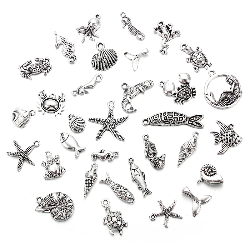 

Random Mixed marine organism Tibetan Silver Plated Ocean Charms Pendant Jewelry Making Diy Charm, Antique silver