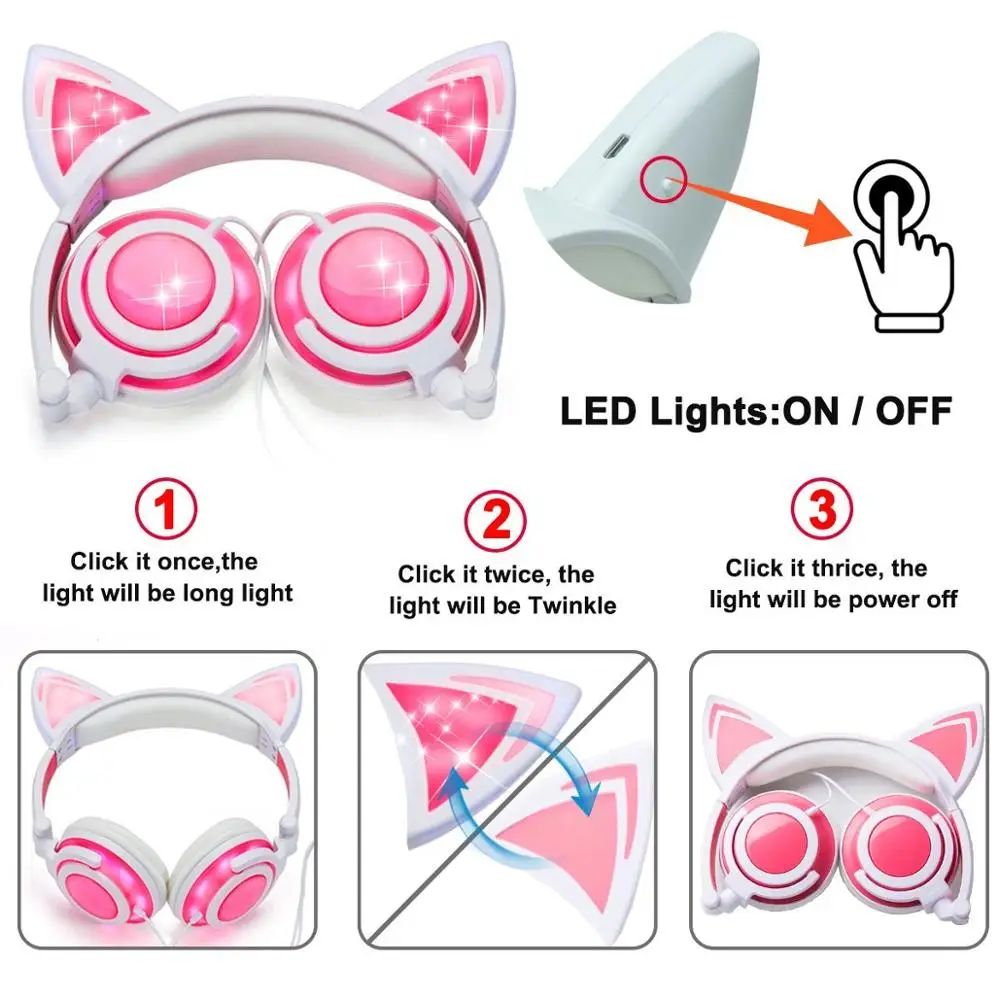 Как подключить наушники с ушками 2020 Glowing Cat Ear Earphone & Headphone Professional Headphone For Kids Gift -