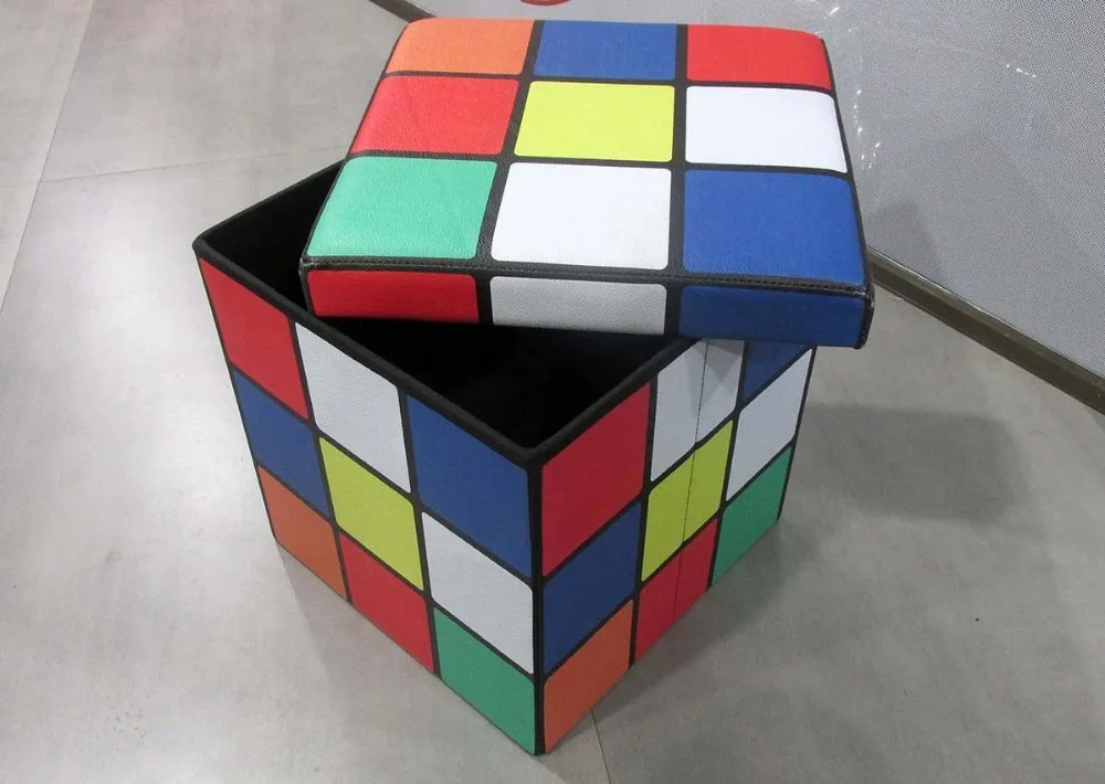 Rubix Cube Ottoman Foldable Storage Seat Stool Toy Box 