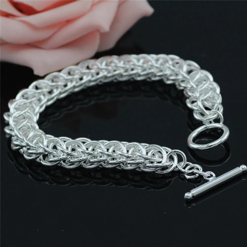 

silver chain bracelet strong chain bracelet toggle clasp lock bracelet no fade no tarnish fashion bracelet free sample jewelry