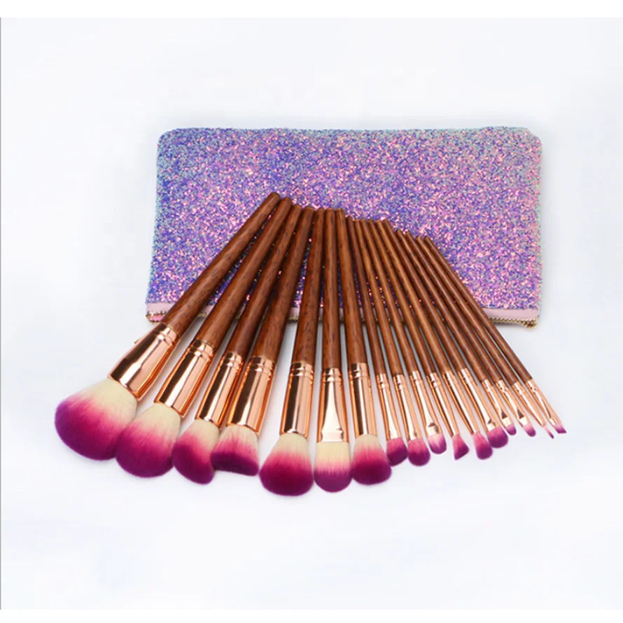 

professional eyeshadow brush sets makeup brush kit 17pcs cosmetic tools wood handle Custom Logo wholesale brushes, Red