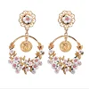 Long Women's Fashion Earrings Small Flower Leaf Charm Gold Coin Round Big Earrings