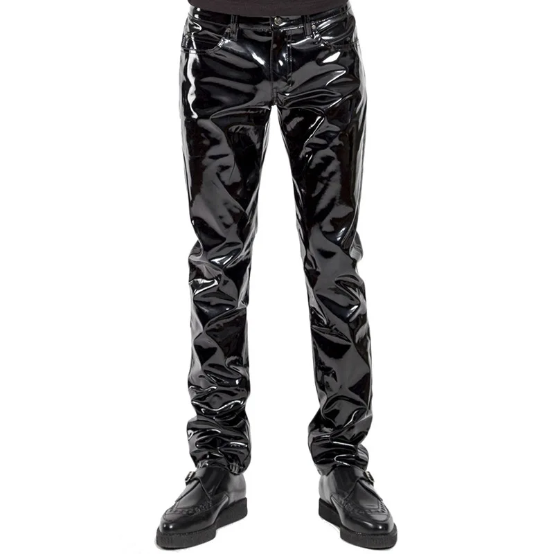 

Novelty Mens Wetlook Slim Fit Shiny PU Faux Leather Pants Nightclub Party Tight Sexy Clubwear Pants Leggings Trousers E5005