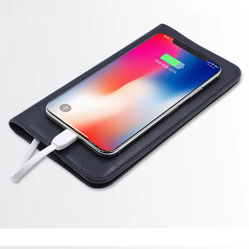 

custom logo Pu Leather Credit Card Wallet powerbank with phone Charging, Black or customized