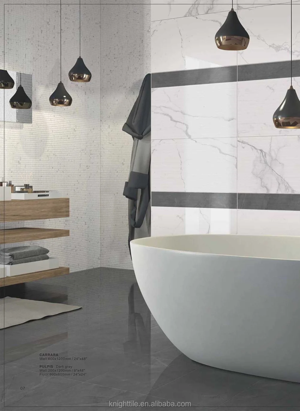 600X600 cuarto de baño de pared y piso de mármol blanco mira pulido y