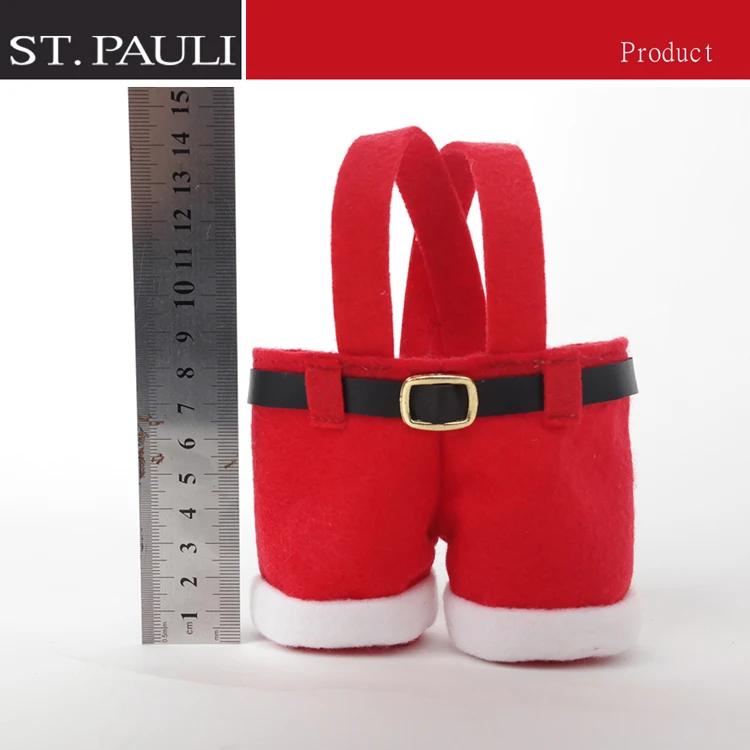 
popular funny short red felt christmas wine tote bag wholesale santa pants gift bags 