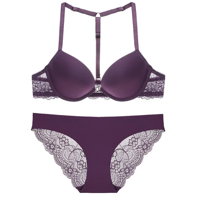 Women Sexy Bra And Panty Set Front Closure Bra Satin Racerback