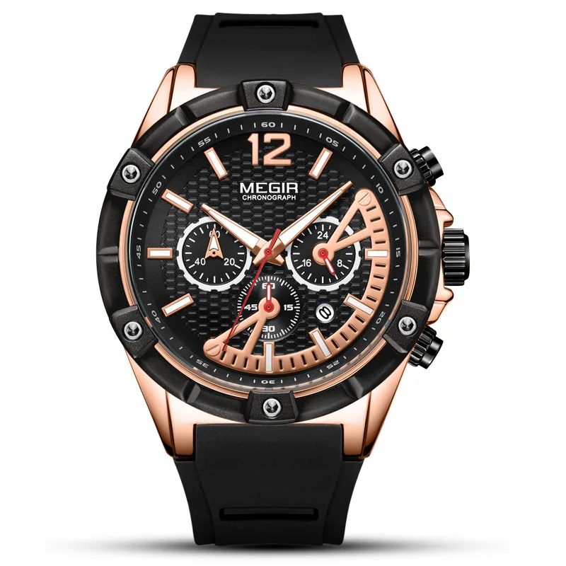 

MEGIR 2083 Fashion Mens Watches Top Brand Luxury Quartz Calendar Watch Silicone Military Men Waterproof Chronograph Sport Clock