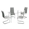 Modern 8mm Tempered Glass 10mm Round Steel Chrome Dining Table Set with PU Leather Legs Dining Chair