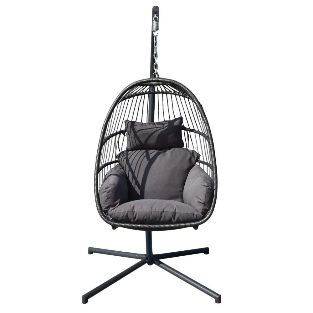 Outdoor Foldable Backyard Wicker Hanging Swing Basket Chair With