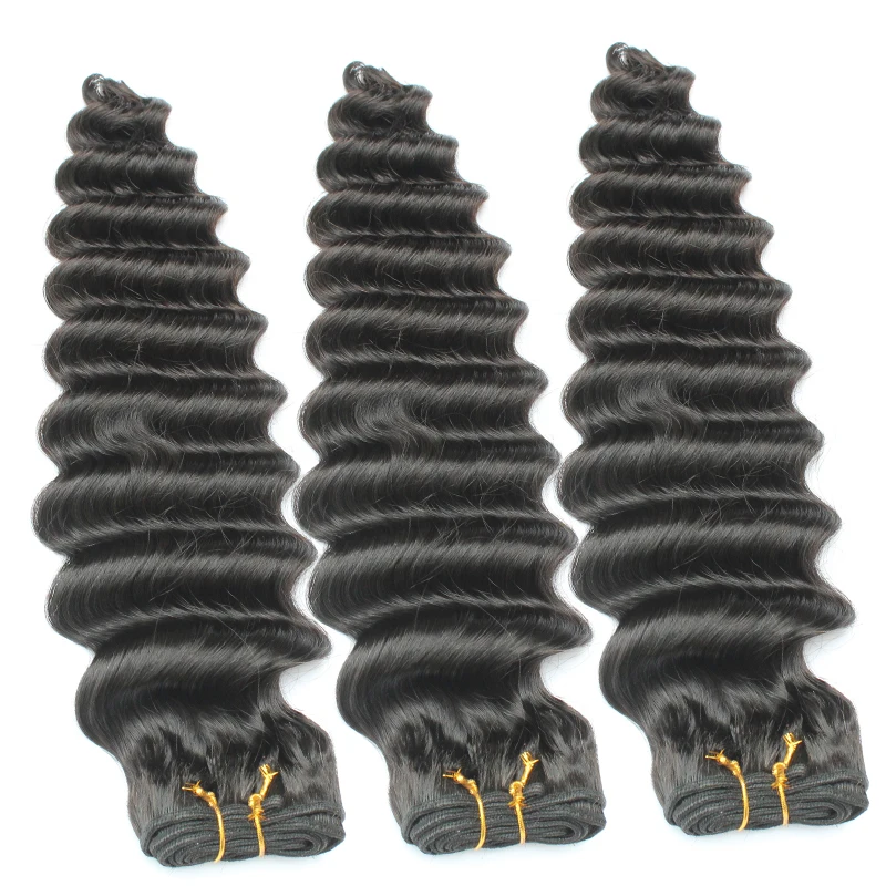 

Deep Wave Human Hair Extensions virgin hair bundles with lace closure For African Women, Natural color