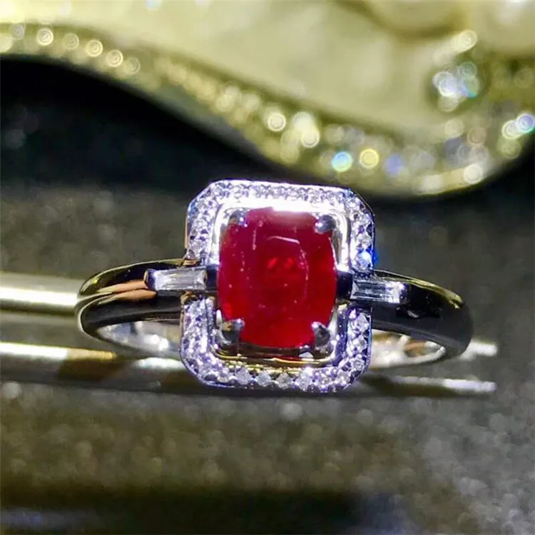 

18k gold South Africa real diamond 1.01ct natural unheated intense red cushion ruby female ring