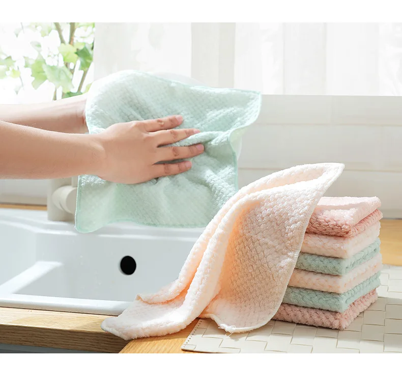 Household Dish Washing Cloth Absorbent Microfiber Wipe Hanging Towel