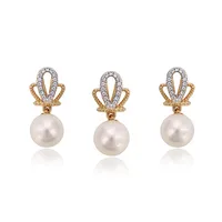 

64308 Gold Dipped Natural Pearl Double Tiny Round Shape Pearl Inlay Earring Delicate Classic Pearl Women Earring Necklaces Set