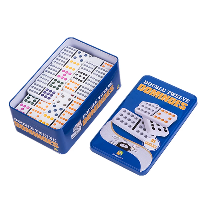 

YUANHE Double 12 color Dot Dominoes with tin box custom colored dominoes, Colors