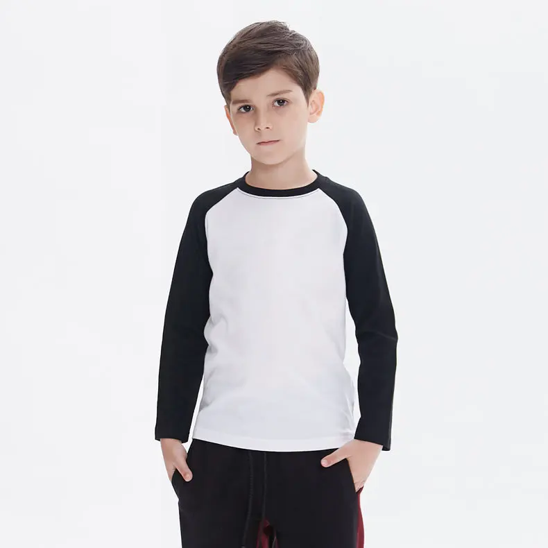 

2018 spring children's t-shirt solid color raglan sleeves big boy bottoming shirt custom, Black + white;black + gray;orange + white;green + white