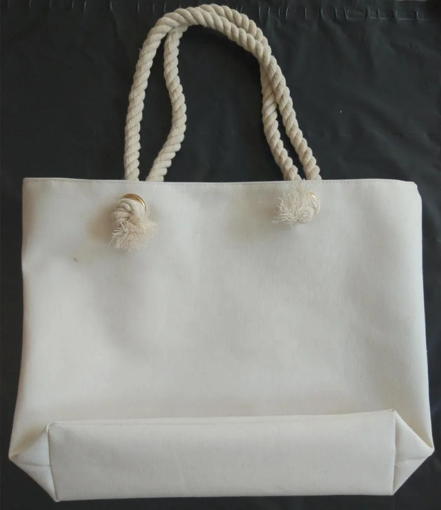 

Custom Cotton Rope Handle Simple DIY Paint White Blank Canvas Beach Bag