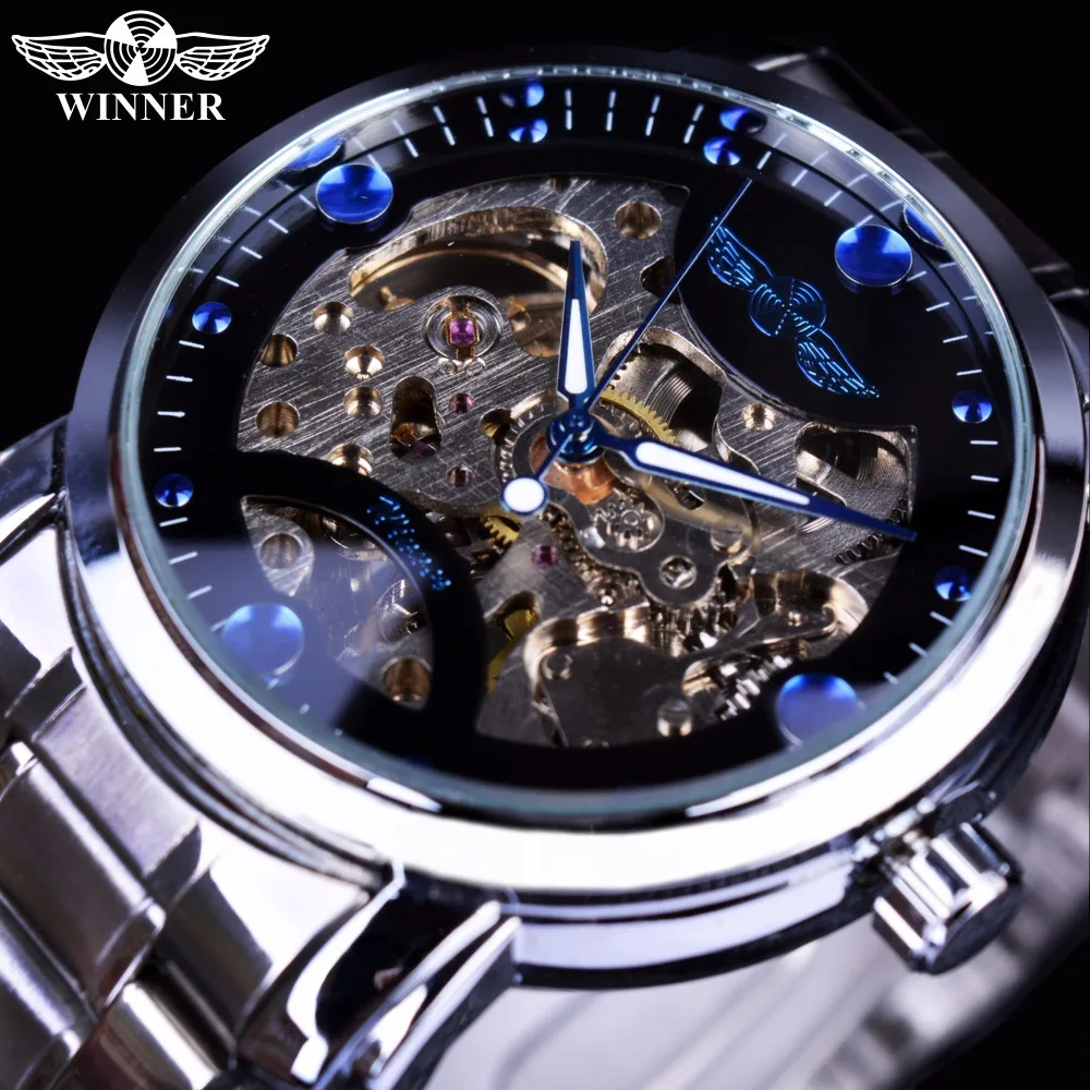 

Winner Watch AliExpress Hot Sell Full Stainless Steel Watches Men Wrist Skeleton Auto Mechanical Wristwatches Relogio Masculino, 5-color