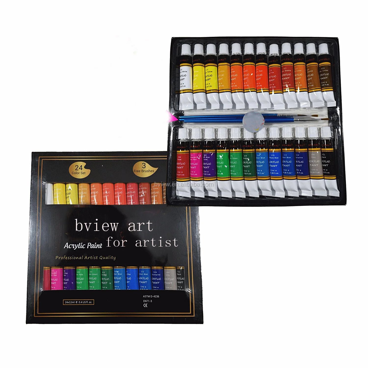 Amazon Hot 24colors And 3 Free Paint Brush Artist Acrylic Paint Set Buy Artist Acrylic Paint