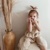 New design girls boutique clothing baby girls linen material solid color overalls