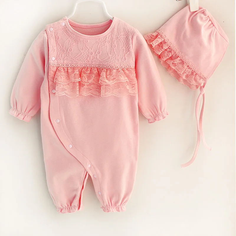 

Spring & autumn comfortable 100%cotton newborn baby clothes lace infant girl rompers Baby Girls' Rompers baby clothes, Pink / white