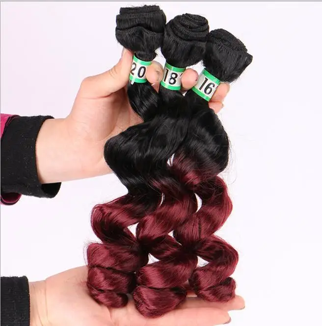 

Synthetic Fiber Hair Ombre Color Loose Wave Natural color can customized dropshipping 16 18 20inch bundles 70g/pc, As picture