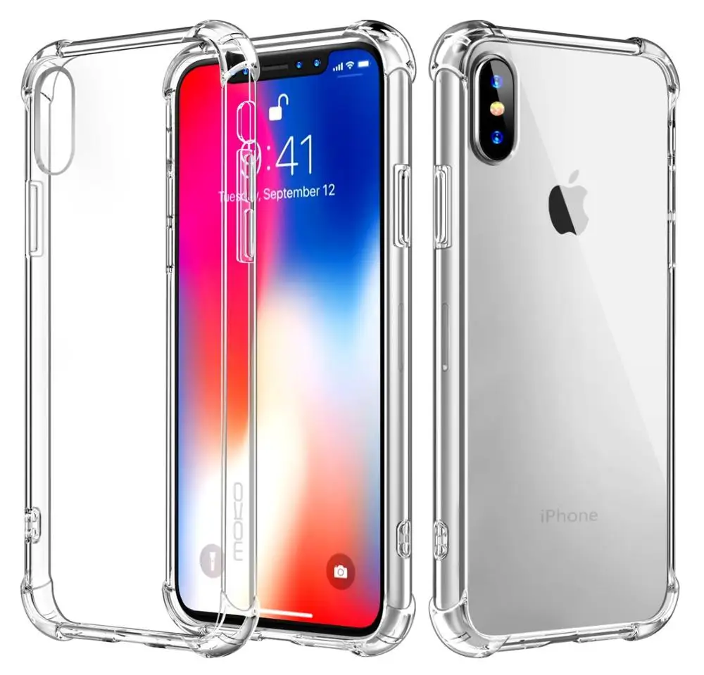 For iPhone X Case Shockproof Clear Transparent Soft TPU Protection Cover Mobile Cell Phone Case