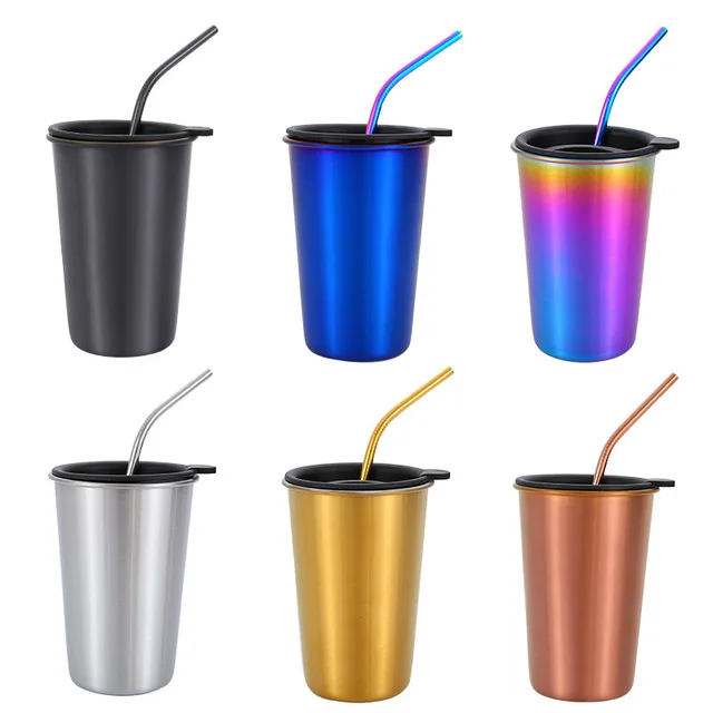 

Promotional Simple Style Durable Stainless Steel 18/8 SS 304 Drinking Water Reusable Coffee Cup with lid travel mug straw