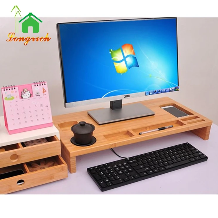 Desktop Wood Bamboo Laptop Monitor Riser Stand Small Size Computer