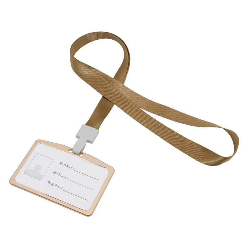 

Wholesale aluminum alloy horizontal working lanyards id badge holder, Gold/silver