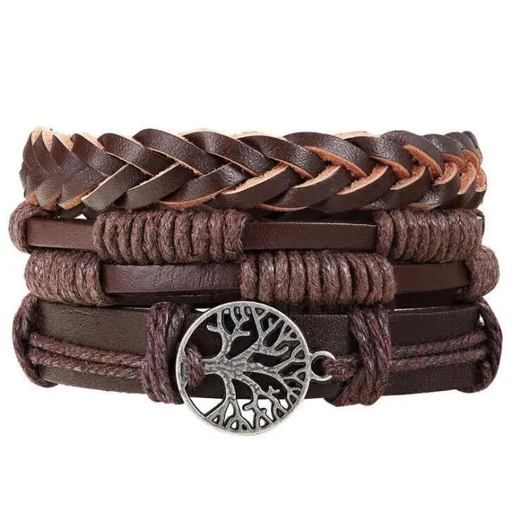 

40 Styles Available) Amazon Hot Sale Fashion Cheap Stackable Multi Layer Tree of Life Leather Bracelet Men Set, Picture show