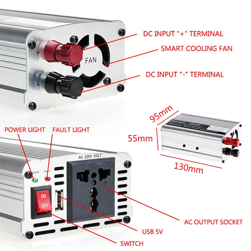 

Solar Continuous Inverter 12V DC To 220V AC Modified Sine Wave Converter Car Inverter Power Switch On-board Charger