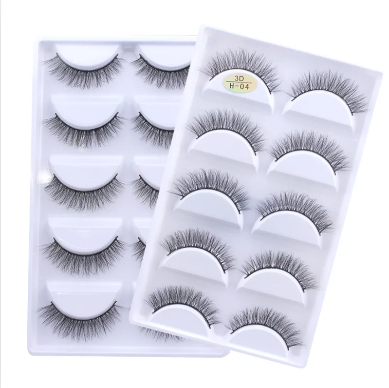 

Custom eyelashes packaging 5 pairs box wholesale Oem 3D silk lashes H04