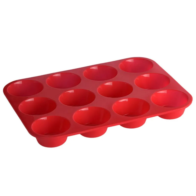

12 Holes Thicken Silicone Cake Baking Mould Round Muffin Cup Jelly Pudding Egg Tart DIY Kitchen Supplies Baking Tray, Orange, green, blue, red