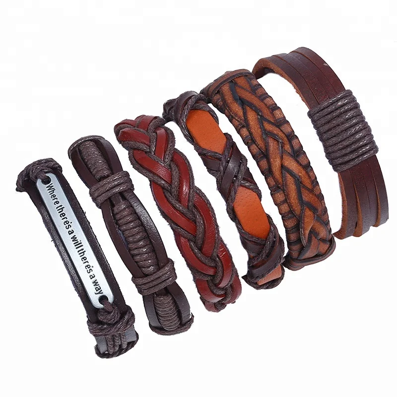 

On Line Shipping Free Shipping Fashion Braided Genuine Leather Bracelet Men Set, Balck,white... picture show