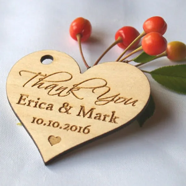 Rustic Heart Wedding Crafts Wooden Tag Name Brand Laser engrave hanging Tag