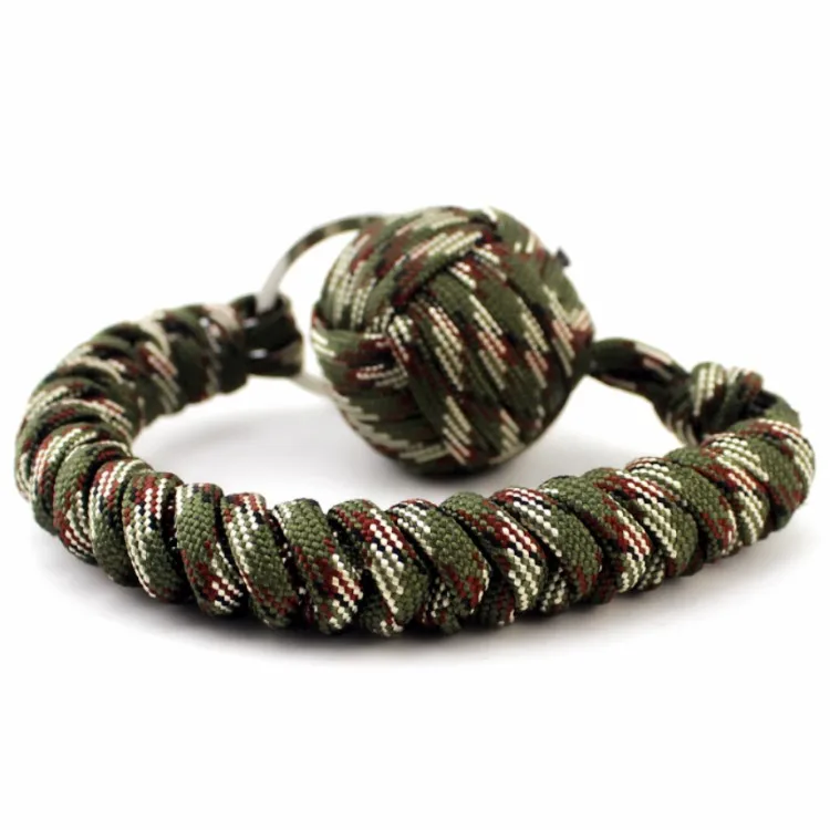 Outdoor Hiking High Strength Paracord Monkey Fist Keychain With Steel Ball Black 
