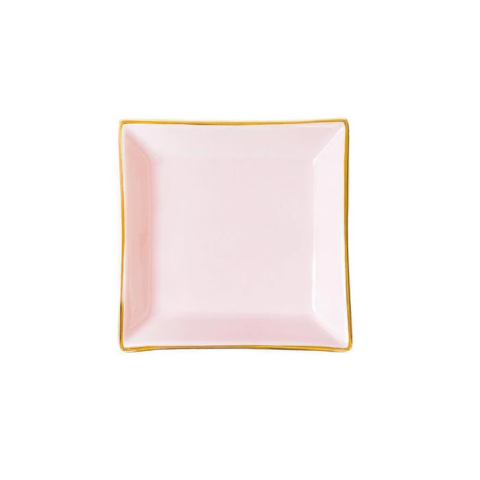 

Sweet Pink Ceramic Ring Dish with Gold Rim Jewelry Tray for Wedding, As show or customized
