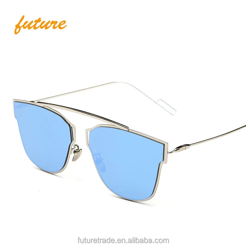 

New Women's Metal Frame Reflective Coating Mirror Flat Panel Lens Brand Logo SunGlasses 2019 Oculos De Sol, Grey sliver brown purple colors