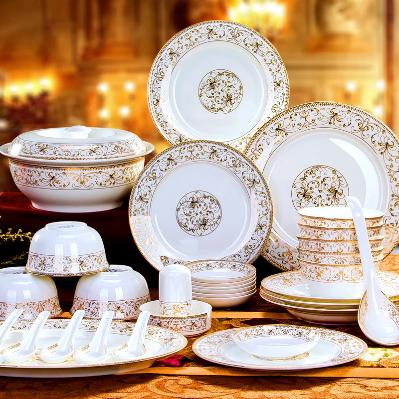 

High Quality Jingdezhen Ceramic Material and Porcelain Ceramic Type Porcelain Plate Kitchen Plate Set Dinnerware Dishes, N/a