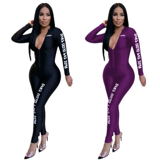 

Custom Print Long Sleeve Sport Club Yoga One Piece Womens Clothing Bandage Jumpsuit Fitness Black