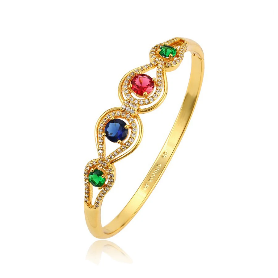 

51565 single bangle designs multicolor colorful zirconia gold bangle bracelet gift for women