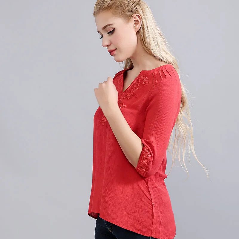 New design women blouse embroidery casual style ladies tunic vneck New design women blouse embroidery casual style ladies tunic vneck