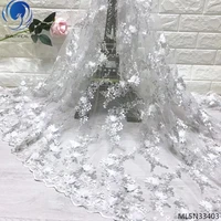 

Beautifical White 3d lace fabric bridal flower french lace fabric with beads high quality net lace for wedding ML5N334