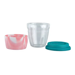 Image of Hot Style In Amazon Customized Logo Glass Cup With Silicone Sleeve And Lid For Drinking Coffee