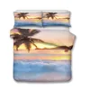 Ocean Waves Series 3d Sunset Beach Coconut Tree Bedding Duvet Cover Set